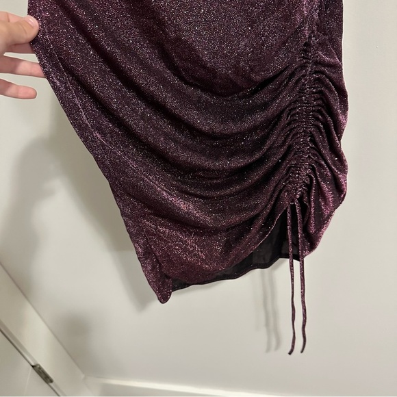 3/$20⚡️ Too Glam Purple Glitter Mini Dress Rouched Side Homecoming Dance - Picture 7 of 14